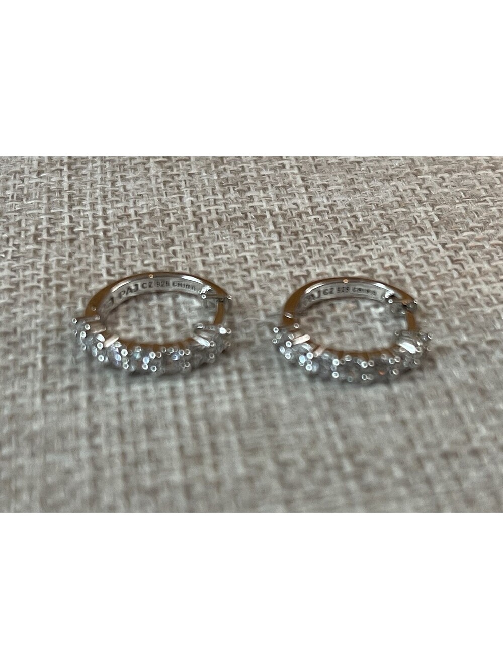 PAJ Sterling Silver Huggie Hoop Earrings Round CZ Stones PAJ 925